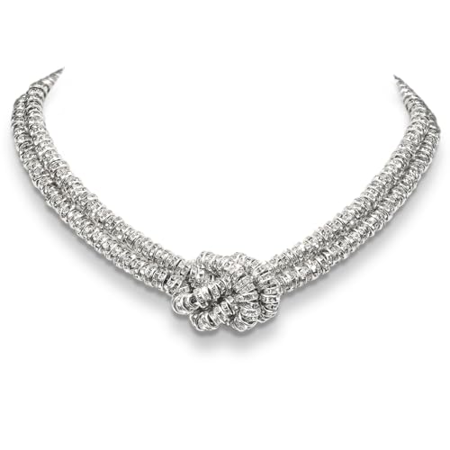 Statement Bib Knot Necklace, Bling Double-Layered Rhinestone Chunky Rondelle Beads Infinity Choker Collar Necklace for Women Trendy, Dress Prom Costume Christmas Party Formal