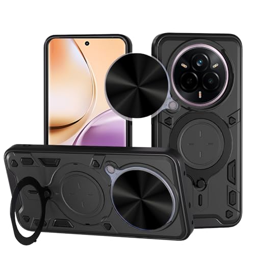 Image of AESTMO Armor Realme 14 Pro 5G Bumper Back Case Cover | Ring Holder & CD Pattern Sliding Camera Shutter Cover | Back Case Cover for Realme 14 Pro 5G (Black)