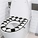 AnyDesign Checkered Toilet Seat Cover Pad Black and White Diamond Plaid Bathroom Soft Thicker Warmer Mat with Lifter Handle for Most Oval Toilet Seats
