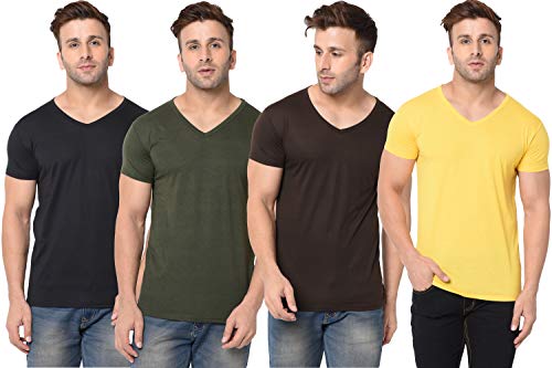Image of JANGOBOY Men's Solid Half Sleeve V-Neck Cotton Blend T-Shirt
