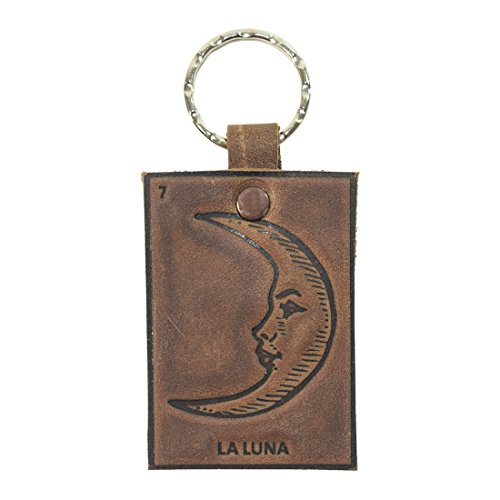 Lotería! Bourbon Brown Leather Keychain by Hide & Drink (La Luna (Moon))