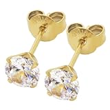 [ROQUE] 両耳 2個セット ピアス サージカルステンレス 金属アレルギー対応 CZ 5mm ゴールド/クリア