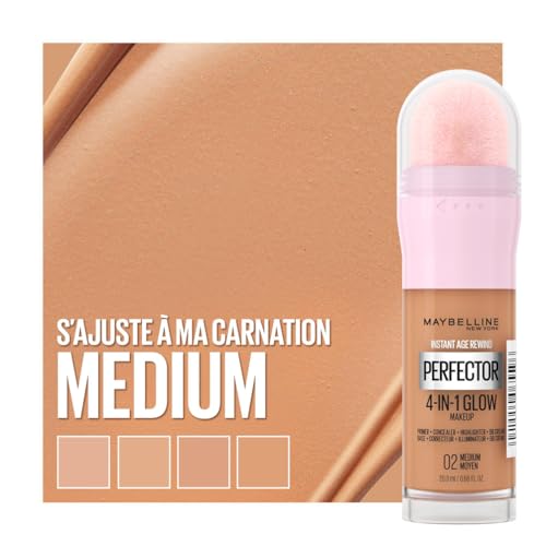 Maybelline New York - Perfecteur de Teint Illuminateur 4-en-1 - Base/Correcteur/BB Crème/Enlumineur - Fond de Teint Instant Glow Perfector 4-in-1 - Teinte : Medium (02) - 20 ml