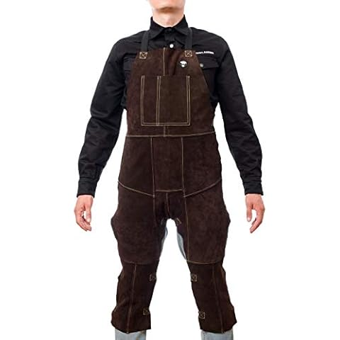Waylander GALAR Leather Split Leg Welding Apron; Flame Resistant 42 Inch Heavy Duty Shop Apron for Men; Workshop or Blacksmith Apron with Leather Chaps; Cowhide Leather Cover