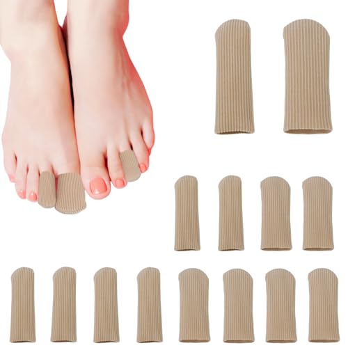 12 Pcs Toe Protectors Fabric Sleeve Toe Caps Closed Toe Surface, Soft Prevent Corn Callus Relief Pain for Men and Women (Size Large + Size Medium)