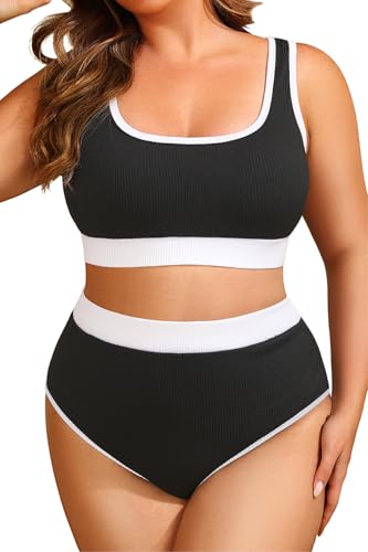 Tempt Me Women Plus Size High Waisted Bikini Set Two Piece Swimsuit Full Coverage Sporty 2 Piece Bathing Suits
