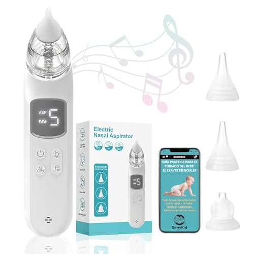 Aspirador Nasal para Bebé Eléctrico Recargable | Saca Mocos con 5 Niveles de Succión, Luces y Música | Sacamocos Bebé, Aspirador Nasal Bebé, Cosas para Recién Nacidos