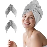 Poyday Mikrofaser-Haarhandtuch: 2 Stück, super saugfähig, Anti-Frizz-Turban, Frottee, für Damen und Mädchen, langes, nasses, lockiges Haar