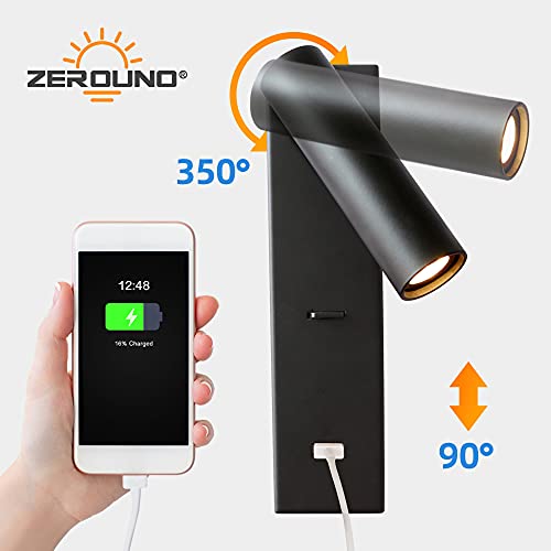 Lampe de lecture murale LED 4000K éclairage intérieur tête de lit avec interrupteur USB