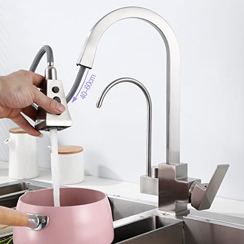 Robinet cuisine 3 voies direct eau potable mitigeur télescopique noir - 3