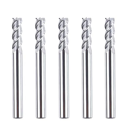 SpeTool 1/4 End Mill for Aluminum 3 Flutes CNC Spiral Router Bit for Aluminum Cut Non-Ferrous Metal Upcut 2.5 inches Long 5 Pieces
