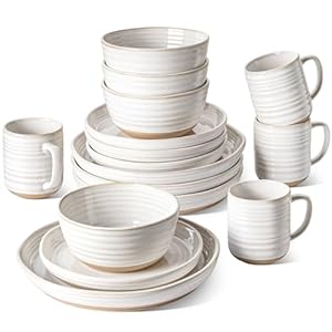 LE TAUCI Dinnerware Sets 16 Piece, Ceramic Plates and Bowls Set, House Warming Wedding Gift, Serve for 4 (10″ Dinner Plates + 8″ Salad Dish + 28 oz Cereal Bowl+12oz coffee mugs) x 4, Arctic White