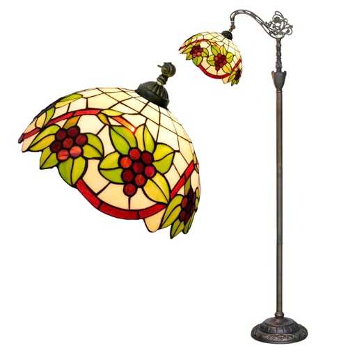 Image of Tiffany Floor Lamp Red grapes Classical elegance Gooseneck Adjustable Corner Vintage Standing Reading Lamps 12 inch Stained Glass Lamps for Bedroom Living Room Study room countryside Home Decoration