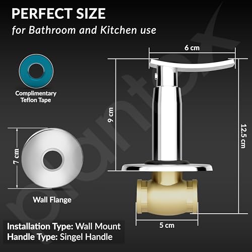 Image of Plantex Concealed Stop Cock /15mm Pure Brass Concealed Stop Valve Tap for Bathroom with Teflon Tape & Brass Adjustable Wall Flange - (Star, Chrome)