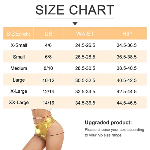 Javly Calcinha feminina de cintura alta brilhante tanga metálica para dança, Dourado, G