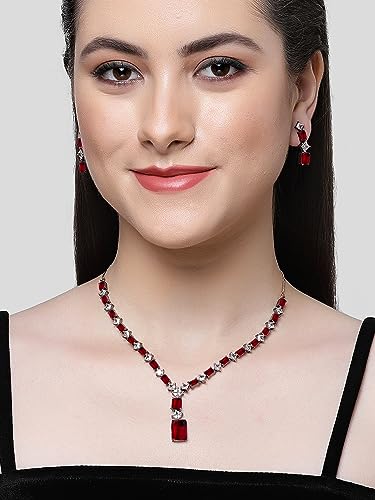Image of Karatcart Elegant Silver Plated Blue American Diamond Necklace Set for Women