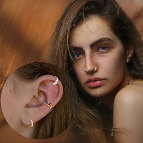 AROWRO Conch Piercing Jewelry Conch Hoop Cartilage Earrings for Women Helix Piercing Jewelry 24k Gold Plated Cartilage Huggie Earrings for Women Lobe Gold Silver 16g 10mm 8mm With Cubic Zircon3