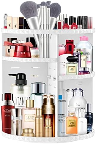 vinmoso Rotating Makeup Organizer And Storage Perfume Organizer For Dresser Cosmetics Organizer Makeup Organizer For Vanity Dresser Organizer 4 Trays Adjustable Cosmetic Storage Cases