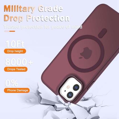 Image of YENAPOON for iPhone 11 Case, Matte Magnetic Phone Case, Wine Red | Fit for Magsafe, Screen Protector Included, Translucent Frosted Slim Shockproof Protective Cover