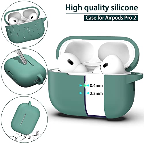 R-Fun Airpods Pro 2Nd/1St Generation Case Cover With Keychain, Full Protective Silicone Skin Accessories For Women Men With Apple Airpods Pro 2022/2019 Charging Case,Front Led Visible-Pine Green #TOP5