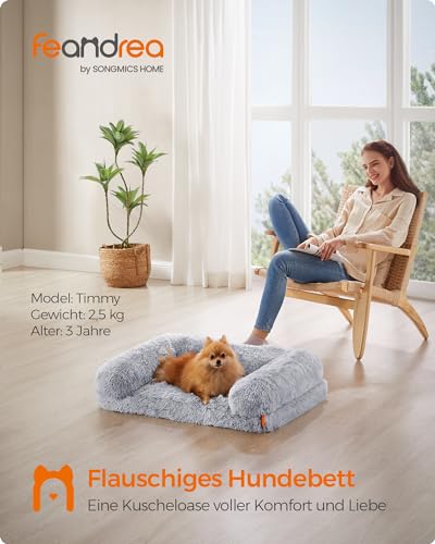 Feandrea FluffyHug Hundebett, Hundekissen Größe M, Hundematte für Miniaturhunde, kleine Hunde, Hundesofa Noppenschaumstoff, Bezug abnehmbar und waschbar, 76 x 58 x 16 cm, Ombré-Grau PGW231G01V1