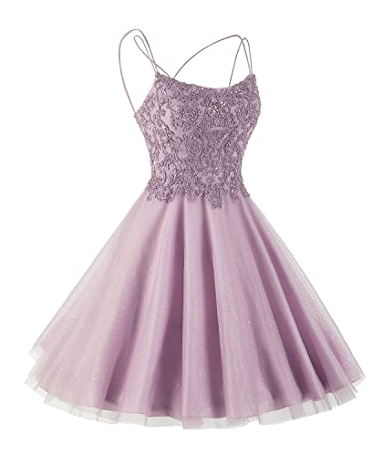Stylefun Sparkly Tulle Homecoming Dress Short for Teens Lace Beaded Cocktail Dress for Juniors CYM0843