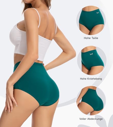 PULIOU Unterhosen Damen Baumwolle, 5er Pack Baumwolle Hohe Taille Unterwäsche Frauen Stretch Slips Damen Atmungsaktiv Panties Weich
