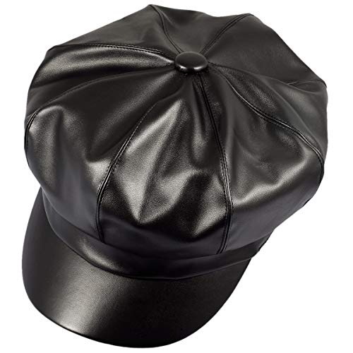 Samtree Women Newsboy Hats, Visor Beret Cabbie Hat 8 Panel Ivy Cap Pu Leather (Black) #TOP1