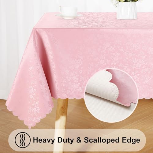Image of Smiry Rectangle Table Cloth, Waterproof Heavy Duty Vinyl Tablecloths, Wipeable Washable Table Cover for Kitchen, Dining Room & Valentines (Pink, 60 inch X 120 inch)
