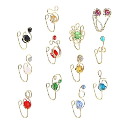 JOINPAYA 12 Piezas de Piercings de Nariz Africanos sin Perforación Aros Nasales de Cobre Gemas de Imitación Joyería Nasal Ajustable para Mujer Obsequio Especial para Ocasiones
