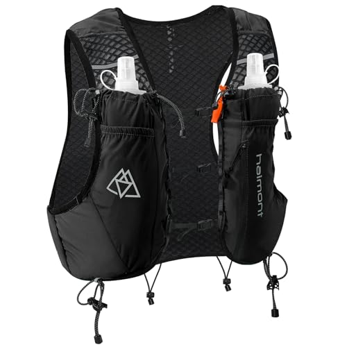 Haimont 10L Running Vest with 2 Soft Flasks for Men, Light Hydration Pack with Multiple Pockets for Trail Running, Technical Terrain, M, Black