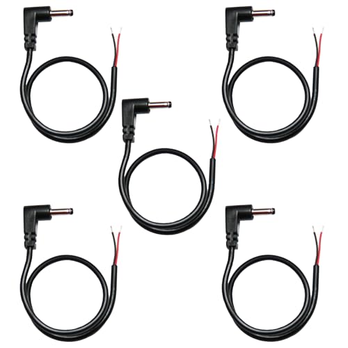 JTEYINH (5 Pack) Replacement 3.5mm x 1.35mm 90 Degree Right Angle DC Power Male Plug Jack to Bare Wire Open End Pigtail Power Cable Cord for DC Power Supply Cable Repair