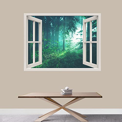 IDEA4WALL Removable Wall Sticker/Wall Mural Misty Teal Sunlight Mystic Tree Forest Nature Wilderness Photography Modern Art Rustic Landscape Colorful for Living Room, Bedroom, Office - 24"x32"