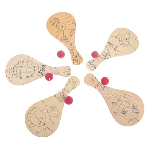 KONTONTY - KONTONTY 5 Pièces peinture pat balle jeu de paddle-ball bricolage en bois enfants bricolage peinture manuelle touche de manuelle de jeu à la main Bambou