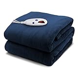 Biddeford Blankets Microplush Electric Heated Throw Blanket with Adjustable Heat Settings and Auto Shut-Off Timer, Machine Washable, Digital Controller, Throw, Navy Blue