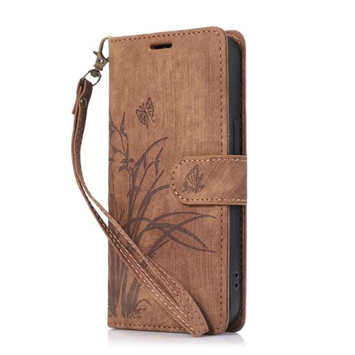 BEENTRYS Funda Cartera para Xiaomi Redmi Note 11 4G/Note 11S 4G/Note 12S 4G Funda,Diseño de Mariposas Flores Tipo Libro de Cuero PU Ranuras Tarjetas Soporte Nujer Magnético Antigolpes Carcasa-Marrón