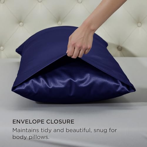 Image of Bedsure Body Pillow Cover 20x54 Inches - Navy Satin Similar to Silk Pillowcase for Hair and Skin, Cooling and Silky Long Body Pillow Pillowcase for Adults with Envelope Closure, Gifts for Women Men