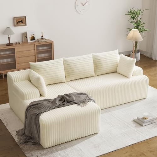 Boneless Couch, Upholstered Cloud Couch Sectional with L Shape Chaise, Fluffy Comfy Cloud Sofa with Deep Seat & Throw Pillows, Boneless Couches for Living Room, No Assembly Required, Beige