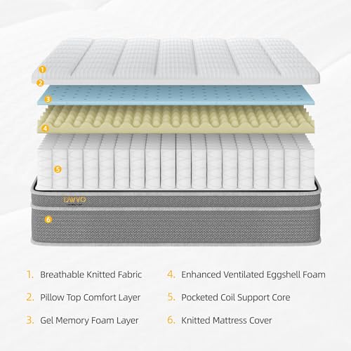 DWVO Queen Size Mattress -12 Inch Mattress in a Box, Hybrid Spring Mattress with Cooling-Gel Memory Foam and Individual Pocket Coils for Motion Isolation & Balance Support - Thumbnail 3