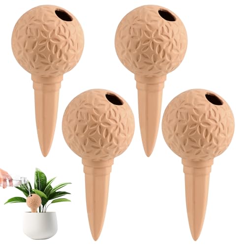 EXLECO 4pcs Coni in Argilla 185ml Testina di Irrigazione Goccia in Argilla Sfere di Irrigazione in Terracotta Sistema Automatico di Innaffiatura Vacanze Coni per D'Irrigazione Piante Interni & Esterni