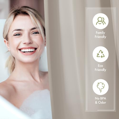 Image of AmazerBath Shower Curtain Liner, 72x72 Tan Shower Liner, Cute Plastic Shower Curtain Liners, Lightweight Waterproof PEVA Khaki Shower Curtains for Bathroom with Magnets and 12 Grommet Holes