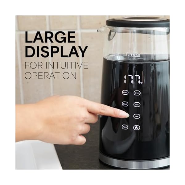Veken electric tea kettle 17 liters 1500w temperature control keep warm digital display automatic shut off hot water boiler heater pot glass boiling teapot kitchen boil kettles black  urban country home decor