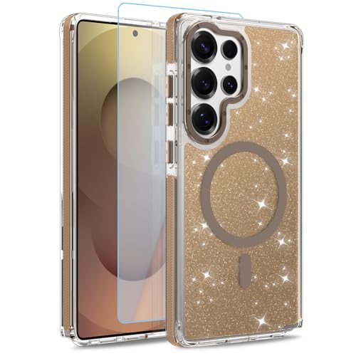 Image of Magnetic Case for Samsung Galaxy S25 Ultra [Compatible with Magsafe] [Bling Glitter Fluorescent Design] [1 Screen Protector] Slim Translucent Matte Case for Galaxy S25 Ultra 6.9 inch, Desert