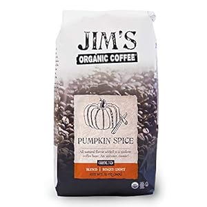 Jim’s Organic Coffee – Pumpkin Spice, All Natural Flavored Blend – Light Roast, Ground Coffee, 12 oz Bag