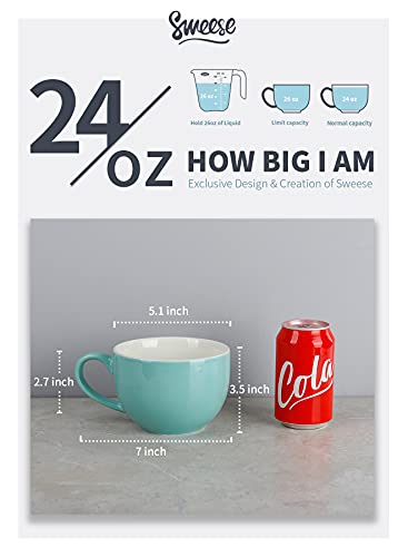 Sweese 622.402 Jumbo Mug Set- 24 Ounce Porcelain Mugs For Soup, Coffee, Tea, Ice Cream, Cereal, Set Of 4, Turquoise #TOP1