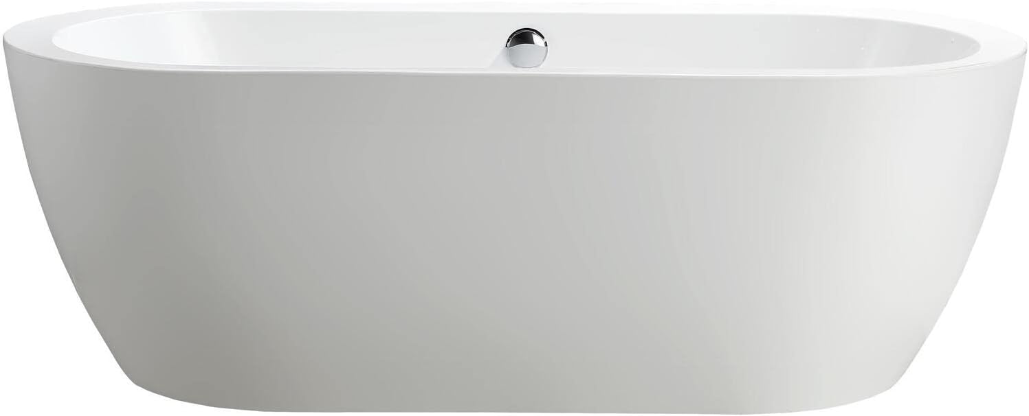 Vanity Art 68" x 31" Freestanding Acrylic Bathtub Modern Stand Alone Soaking Tub with Chrome Finish UPC Certified Round Overflow and Pop-up Drain VA6836