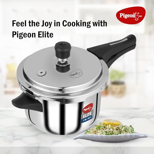 Image of Pigeon By Stovekraft Elite Shine 5Liters Tri-Ply Body Outer Lid Pressure Cooker Induction And Gas Stove Compatible That Distributes Heat Evenly For Uniform Cooking (Stainless Steel, Silver)