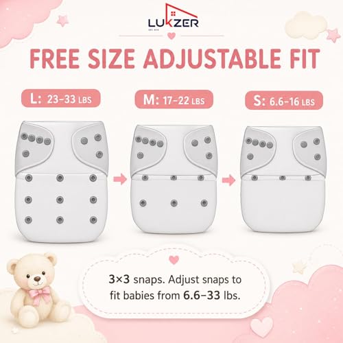 Image of Lukzer Reusable Baby Cloth Diaper with Microfiber Insert Pad, Pack of 2 | Free Size Adjustable Washable Baby Nappies with Snap Buttons | Soft Diapers with Leak Protection for Babies 3 Months-3 Years, 5-15 kg