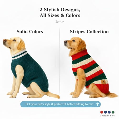 Image of Dog Sweater for Large Dogs (Dark Green, 24-Inch) - Soft, Stretchable Knit Dog Winter Clothes to Keep Labrador, Boxer & Indie Warm, Cozy and Stylish