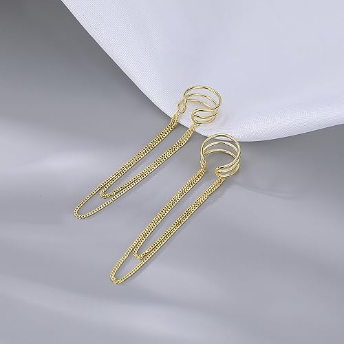 SLUYNZ 925 Sterling Silver No Piercing Cuff Earrings Chain for Women Wrap Earrings Tassel Clip On Ear 5